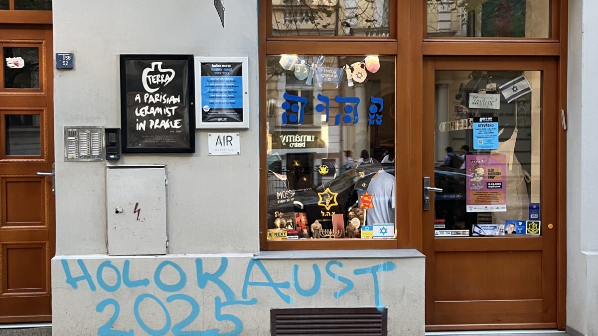 Antisemitic graffiti targeting Jewish shop in Prague