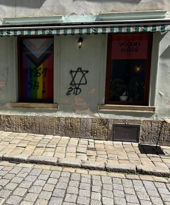 Antisemitic vandalism targeting restaurant in central Bratislava